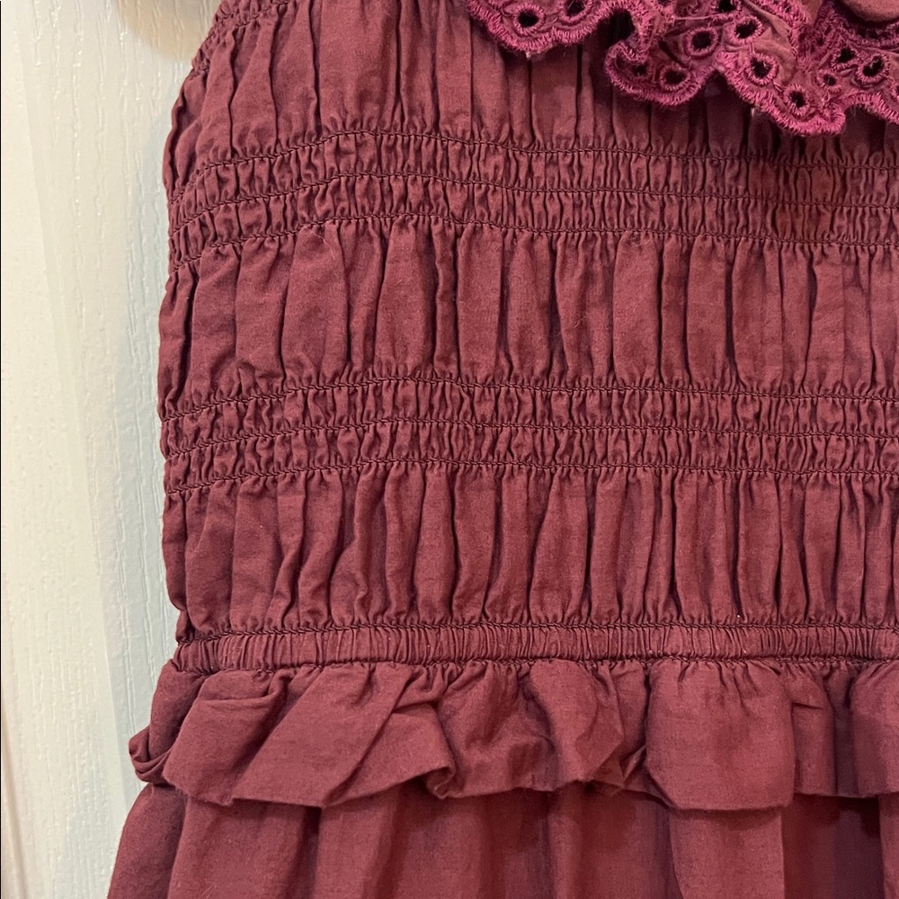 Madewell Lucie Women’s Cottagecore Cotton Embroidered Maroon Midi Dress 4P - Picture 6 of 13
